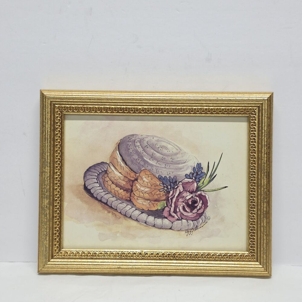 Vintage Peggy Abrams Victorian Hat Art Print Gold Frame Retro Boho